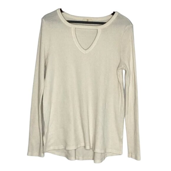 t.la Size Small Oversized Keyhole Thermal Waffle Cotton Blend Long Sleeve Tee - Picture 1 of 9